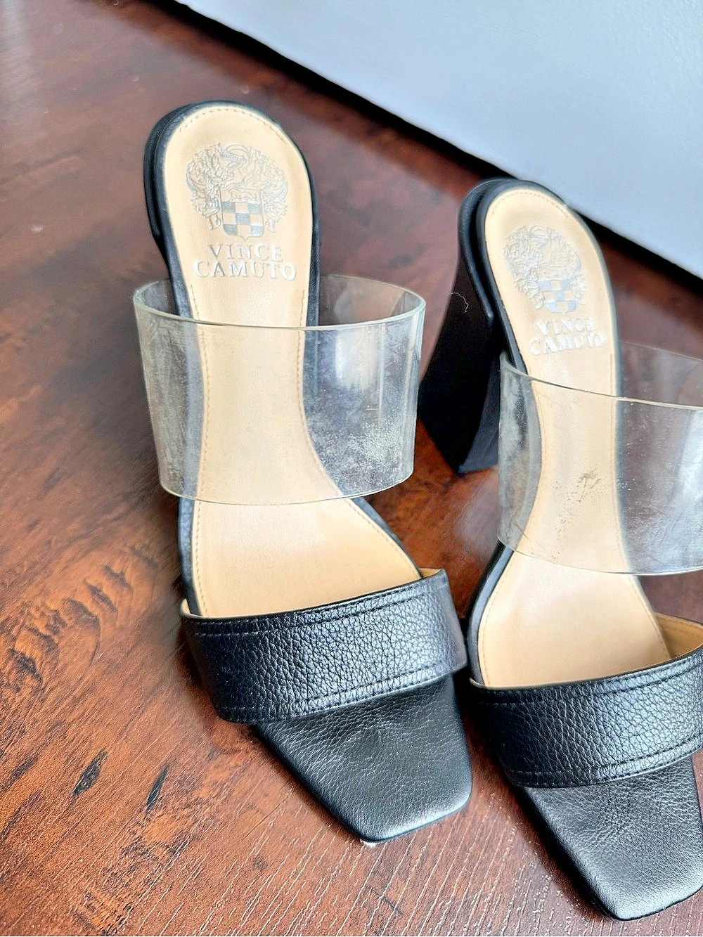 Vince Camuto Square Toe Heeled Mules in Black